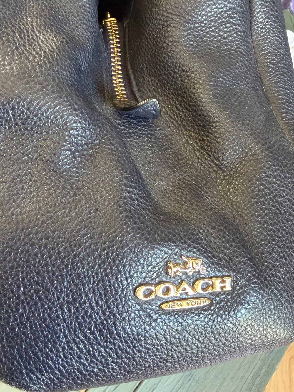 Coach Dark Blue Phoebe Leather Bag with Gold Logo